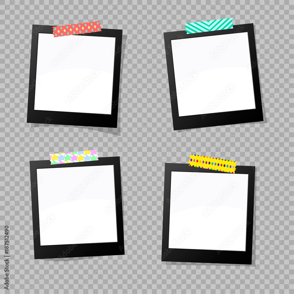 Set of antique photo frames with an ornamental adhesive tape. Vector illustration EPS10. Black photo frames. Set of antique photo frames with an ornamental adhesive tape. Vector illustration EPS10. Black photo frames.