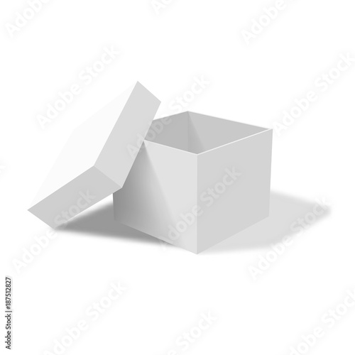 White empty box with an open lid isolated on a white background. Vector illustration