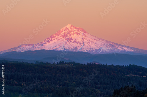 Mount Hood view from Jonsrud Viewpoint at sunset. US Pacific Northwest, Oregon. photo