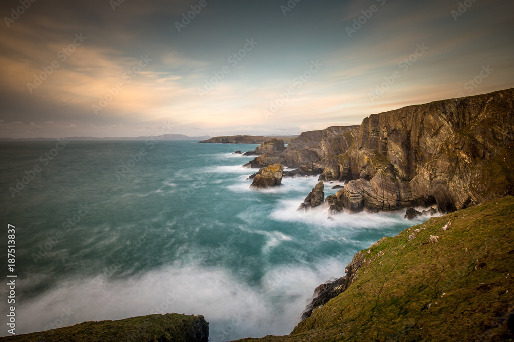 View of the ocean beating the rocks from Mizen Head, Cork, Ireland