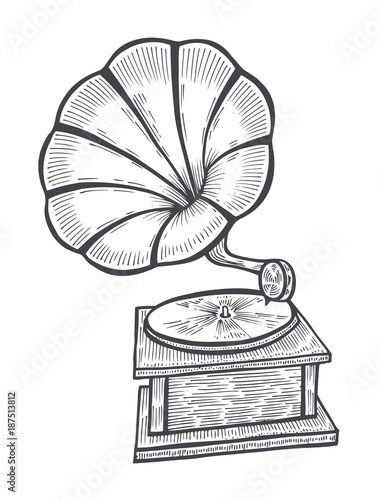 Hand drawn gramophone, sketch