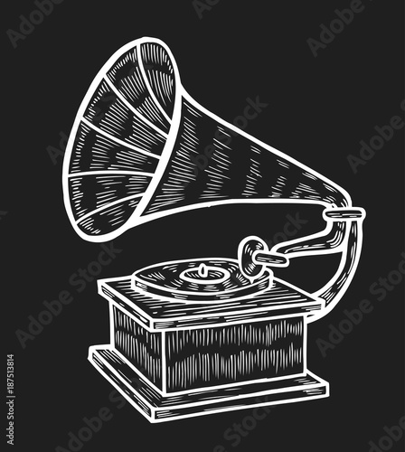 Hand drawn gramophone, sketch
