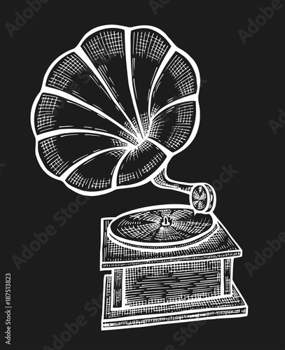 Hand drawn gramophone, sketch