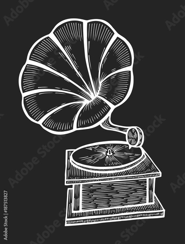 Hand drawn gramophone, sketch photo