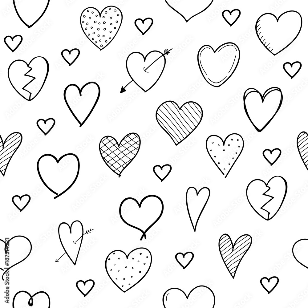 Seamless texture with hand drawn hearts for Valentine's Day, Women's Day or Mother's Day. Vector. Seamless texture with hand drawn hearts for Valentine's Day, Women's Day or Mother's Day. Vector.