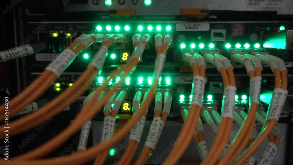 Rack Mounted Servers In A Server Room, Server rack audio cable. Severs
