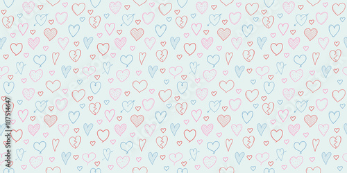 Seamless texture with hand drawn hearts for Valentine's Day, Women's Day or Mother's Day. Vector.