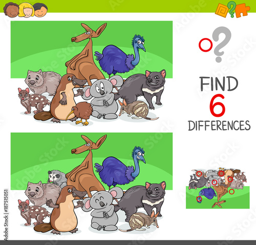 find differences with funny animal characters