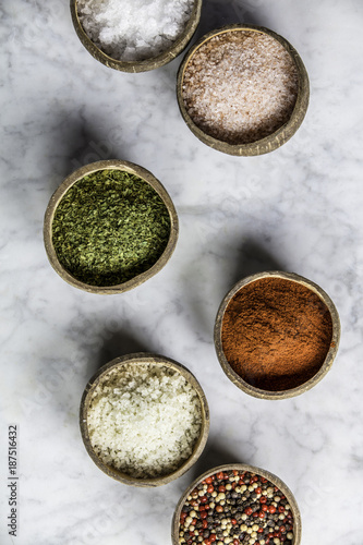Set of spices on rustic murble background