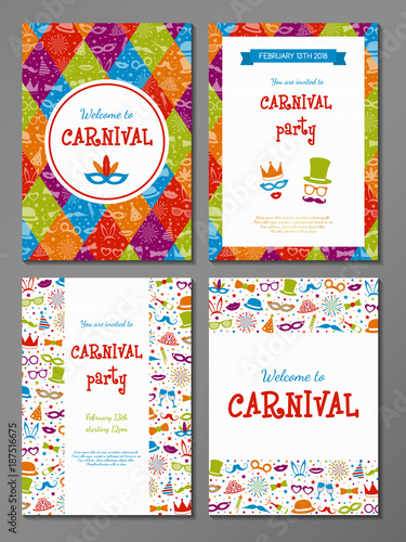 Carnival Party - set of colourful cards. Vector.
