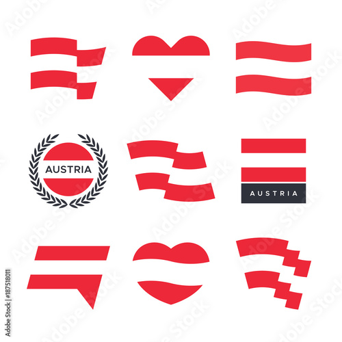Austria flag vector icons and logo design elements with the Austrian flag
