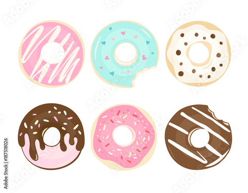 Set of color hand drawn donuts in modern flat style. Donut isolated for your design