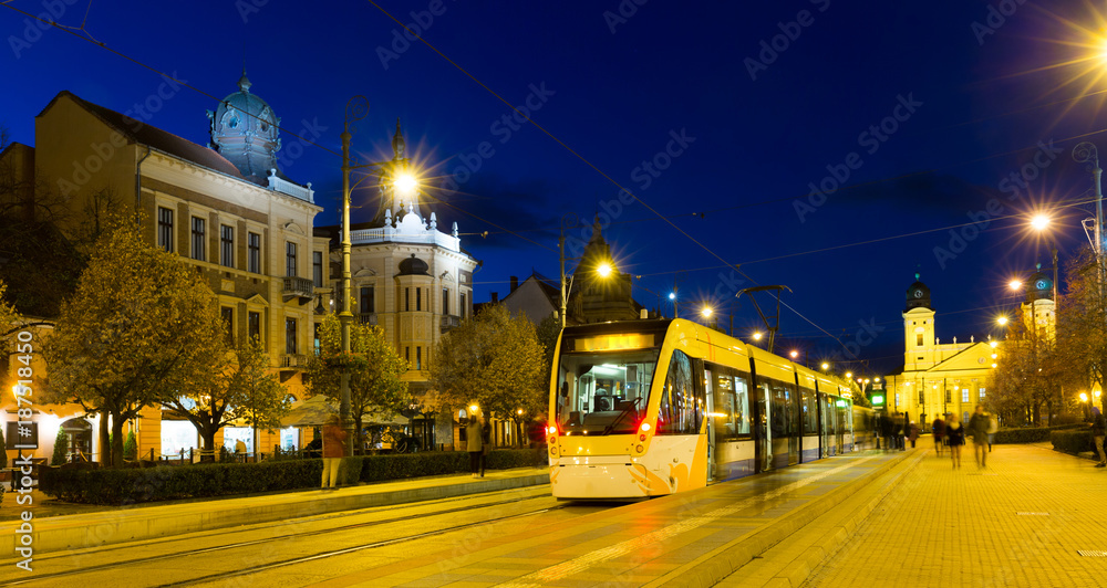 Twilight image with Debrecen streets