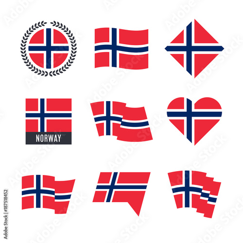Norway flag vector icons and logo design elements with the Norwegian flag