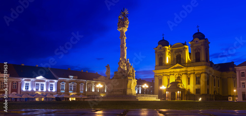 Union Square in night illumination of Timisoara