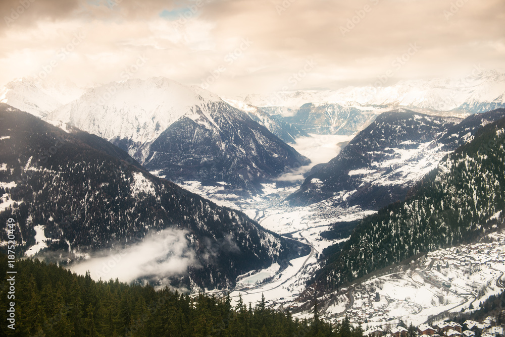 Winter view on the valley in Swiss Alps, Verbier, Switzerland