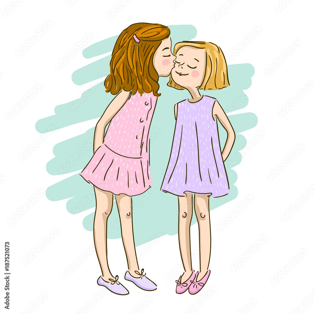 Two girls best friends vector illustration Two girls best friends vector illustration