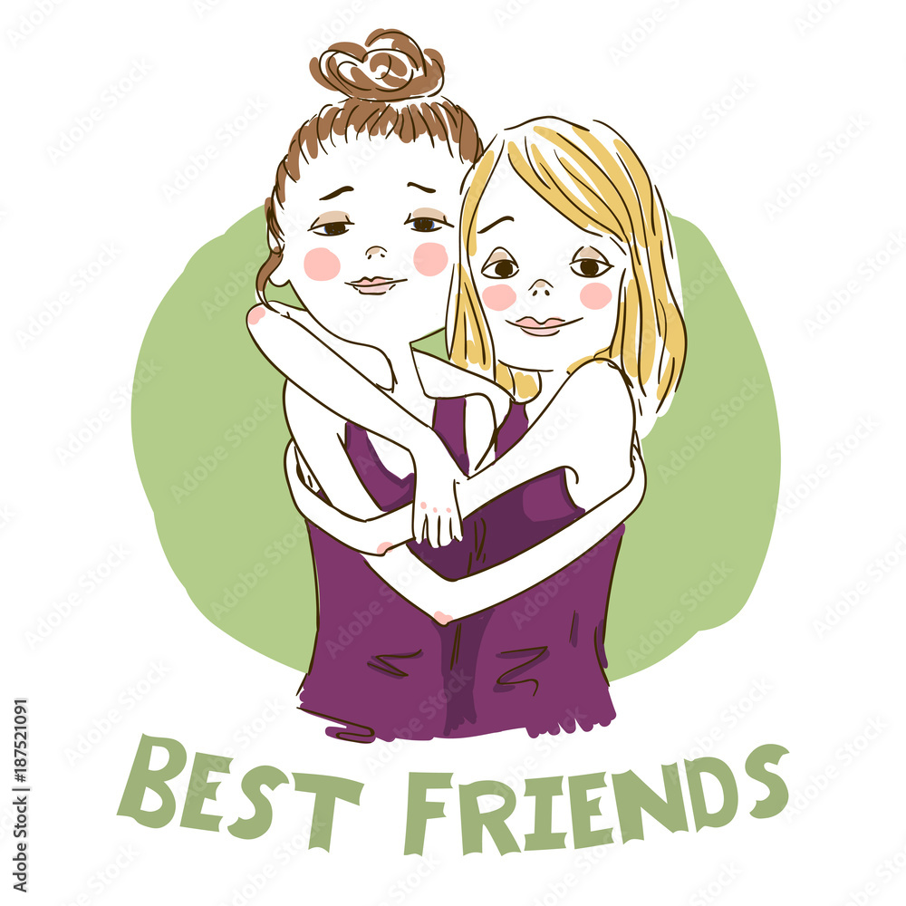 Two cartoon girls best friends Stock Vector | Adobe Stock