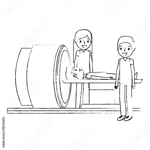 tomography scanner machine with patient and doctor