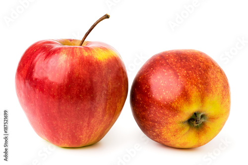 Two ripe red apples on a white, isolated.
