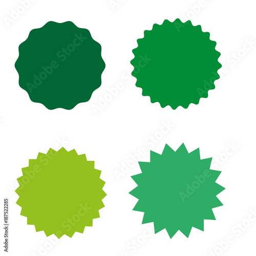 Set of starburst, sunburst badges, labels, stickers. Simple flat style. 