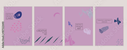 Artistic minimal universal card templates with abstract hand drawn doodles.