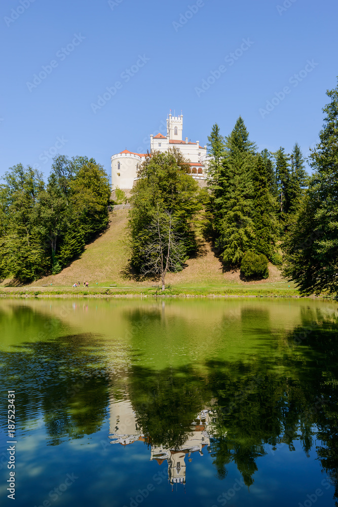 Castle Trakoscan with reflection on the lake, Zagorje region, Croatia