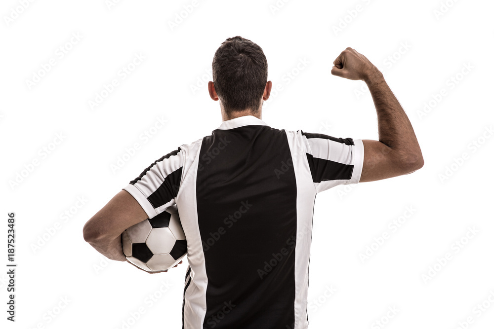 Obraz premium Soccer fan celebrating on white background