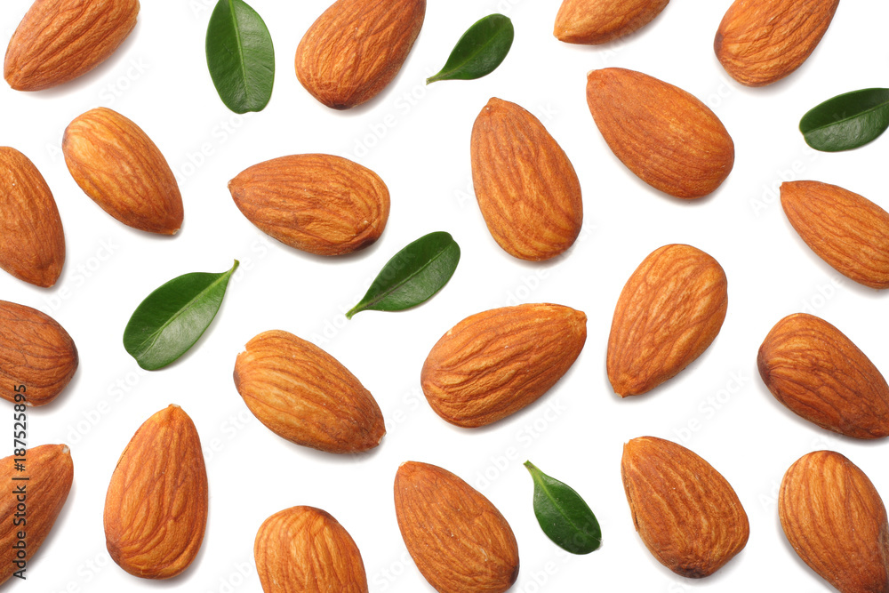 almonds isolated on white background top view almonds isolated on white background top view