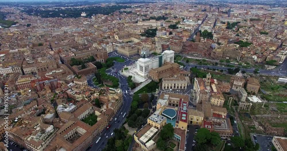 ROME, ITALY – OCTOBER 2015 : Aerial shot over central Rome cityscape on a beautiful day with Vittoriano / National Monument in view ROME, ITALY – OCTOBER 2015 : Aerial shot over central Rome cityscape on a beautiful day with Vittoriano / National Monument in view