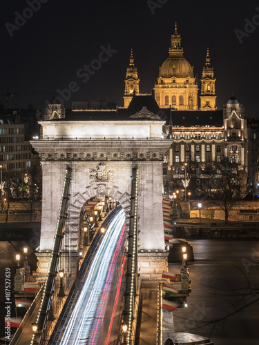 Famous Chain Bridge in Budapest at night