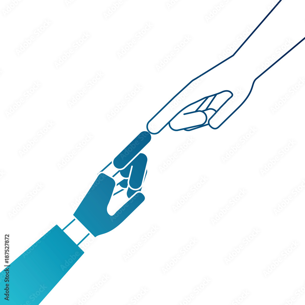 human hand with robot hand human hand with robot hand
