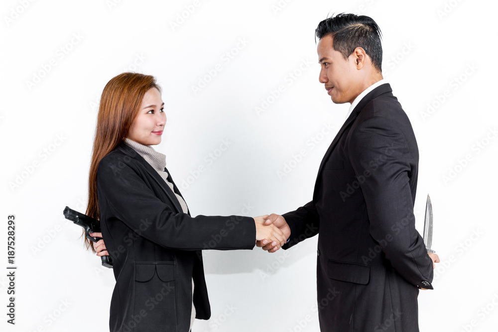 Business man and business woman are Not sincere to do business. Business man and business woman are Not sincere to do business.
