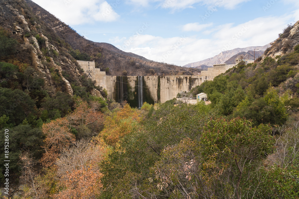 Abandoned and obsolete Matilija dam and outbuildings in Ojai, California