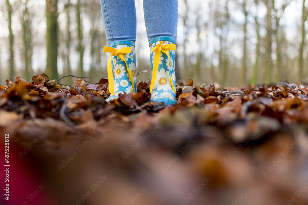 sky blue wellies with daisy patterns 