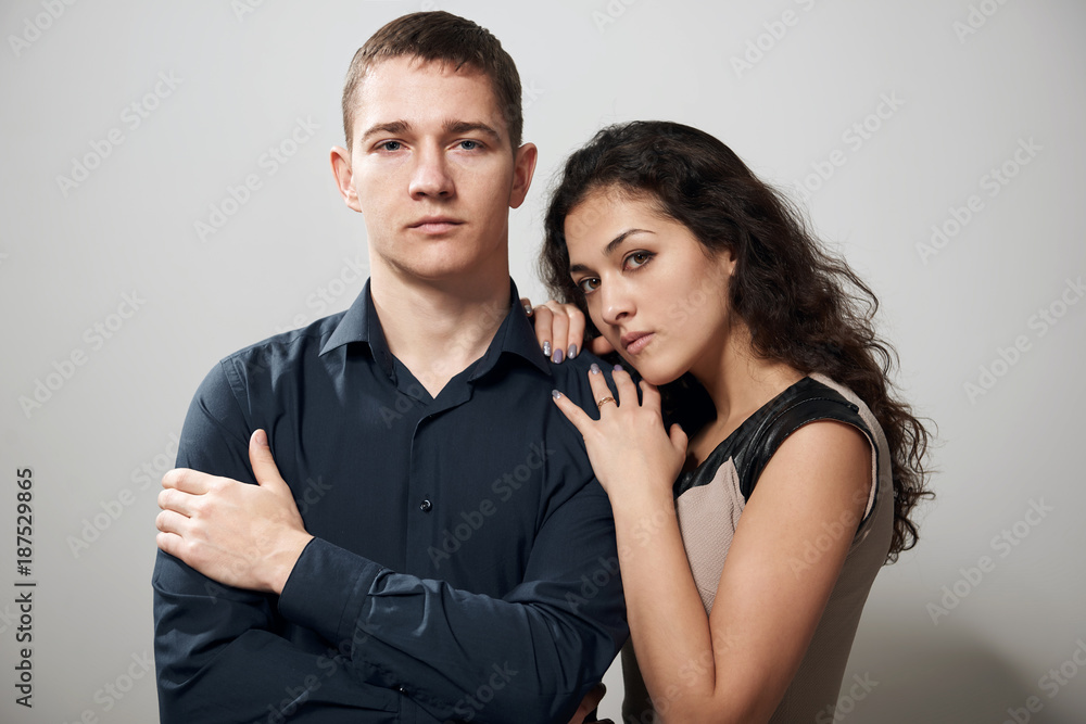 romantic couple posing on white background, love concept romantic couple posing on white background, love concept