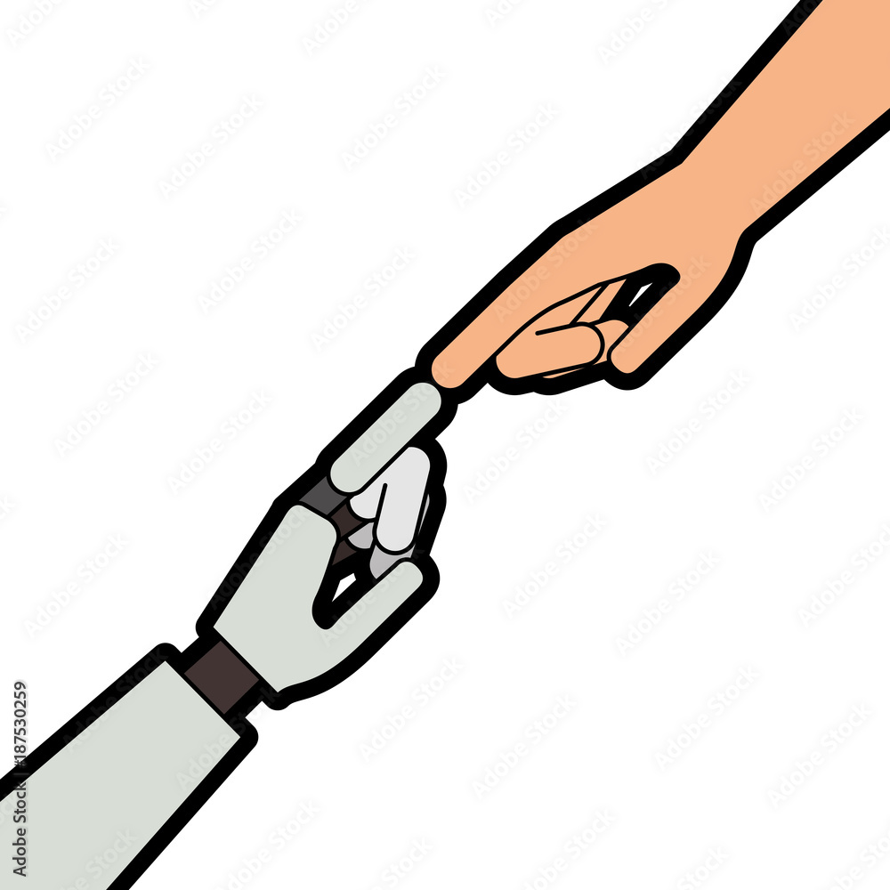 human hand with robot hand human hand with robot hand