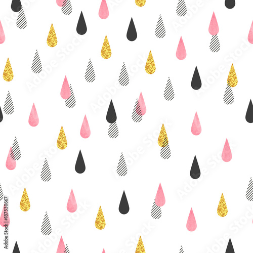 Seamless vector pattern with rain drops. Vector rainy background.