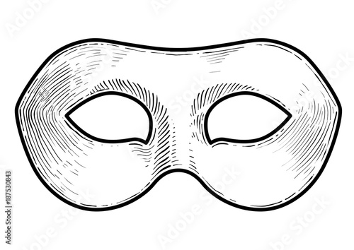 Venetian mask illustration, drawing, engraving, ink, line art, vector