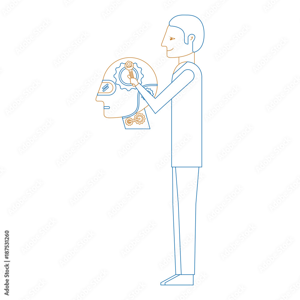 scientist repairing humanoid robot vector illustration design scientist repairing humanoid robot vector illustration design