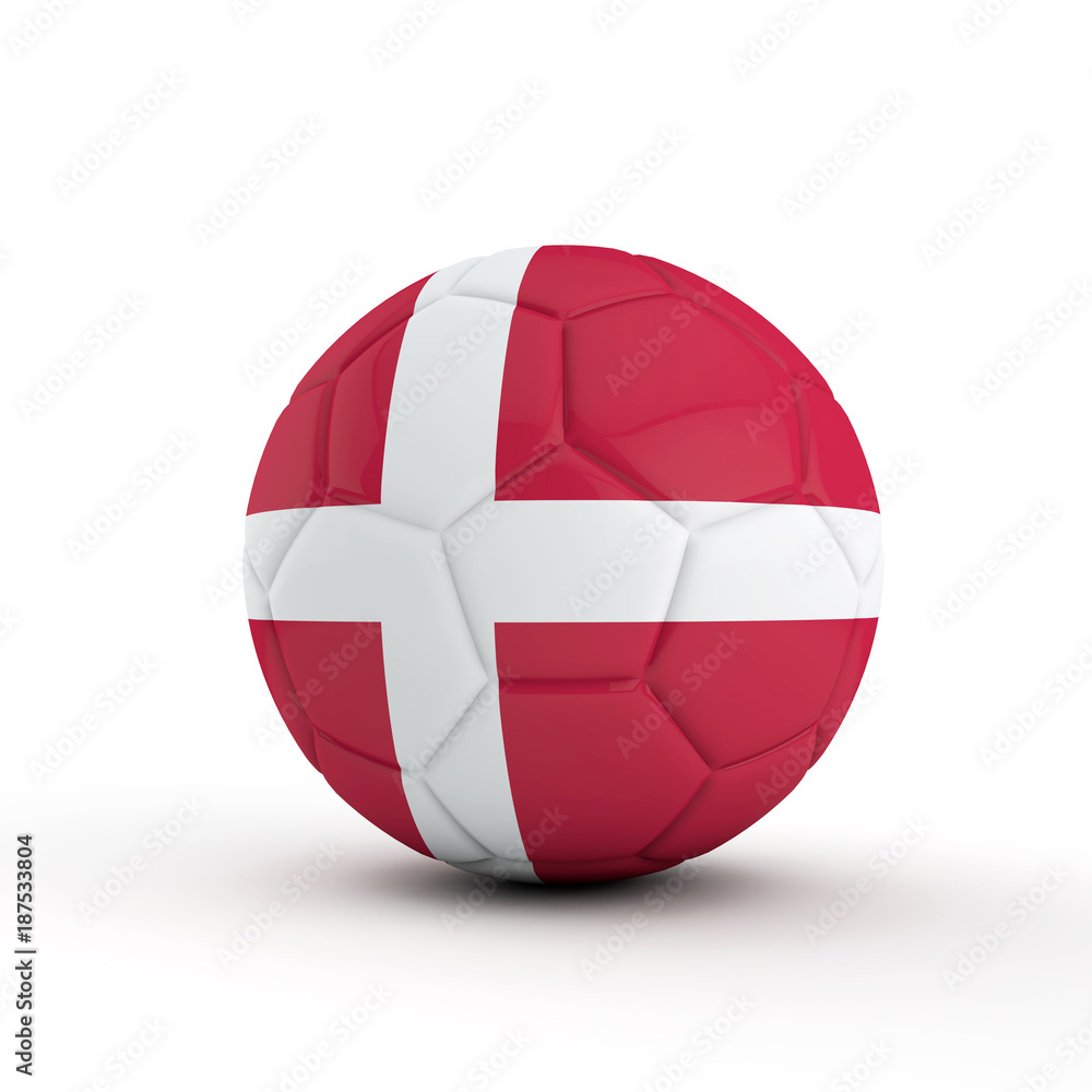 Denmark flag soccer football against a plain white background. 3D Rendering Denmark flag soccer football against a plain white background. 3D Rendering