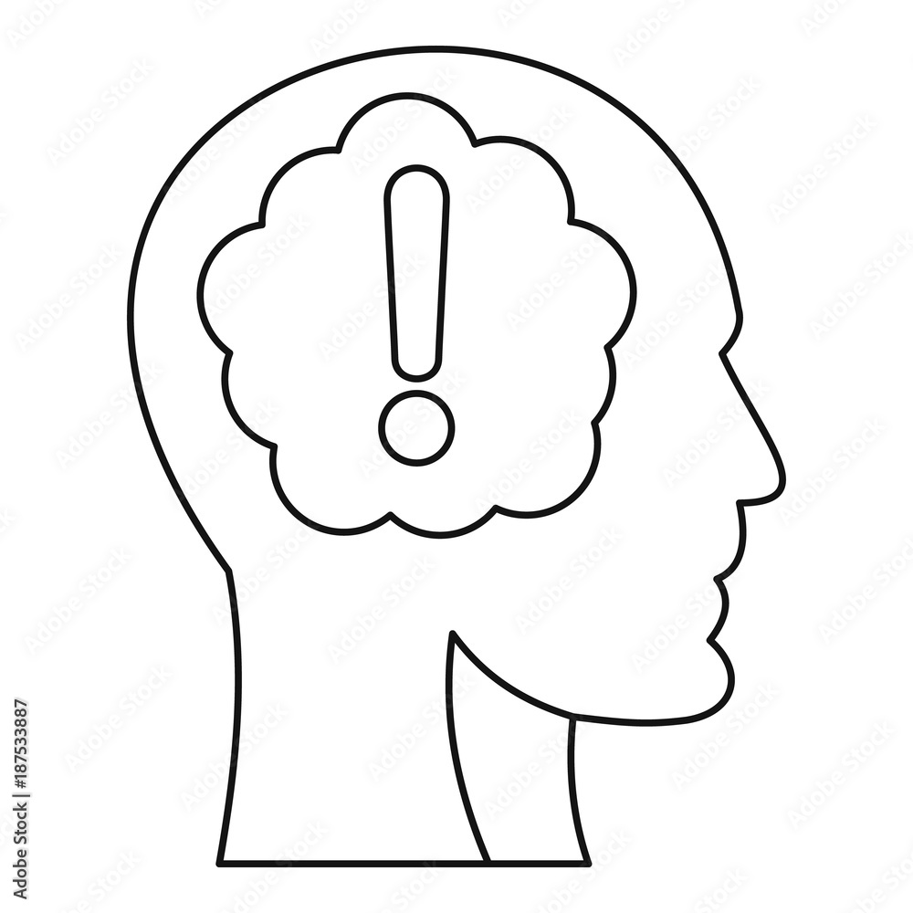 Head silhouette with exclamation mark icon Head silhouette with exclamation mark icon
