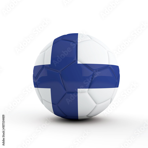 Finland flag soccer football against a plain white background. 3D Rendering