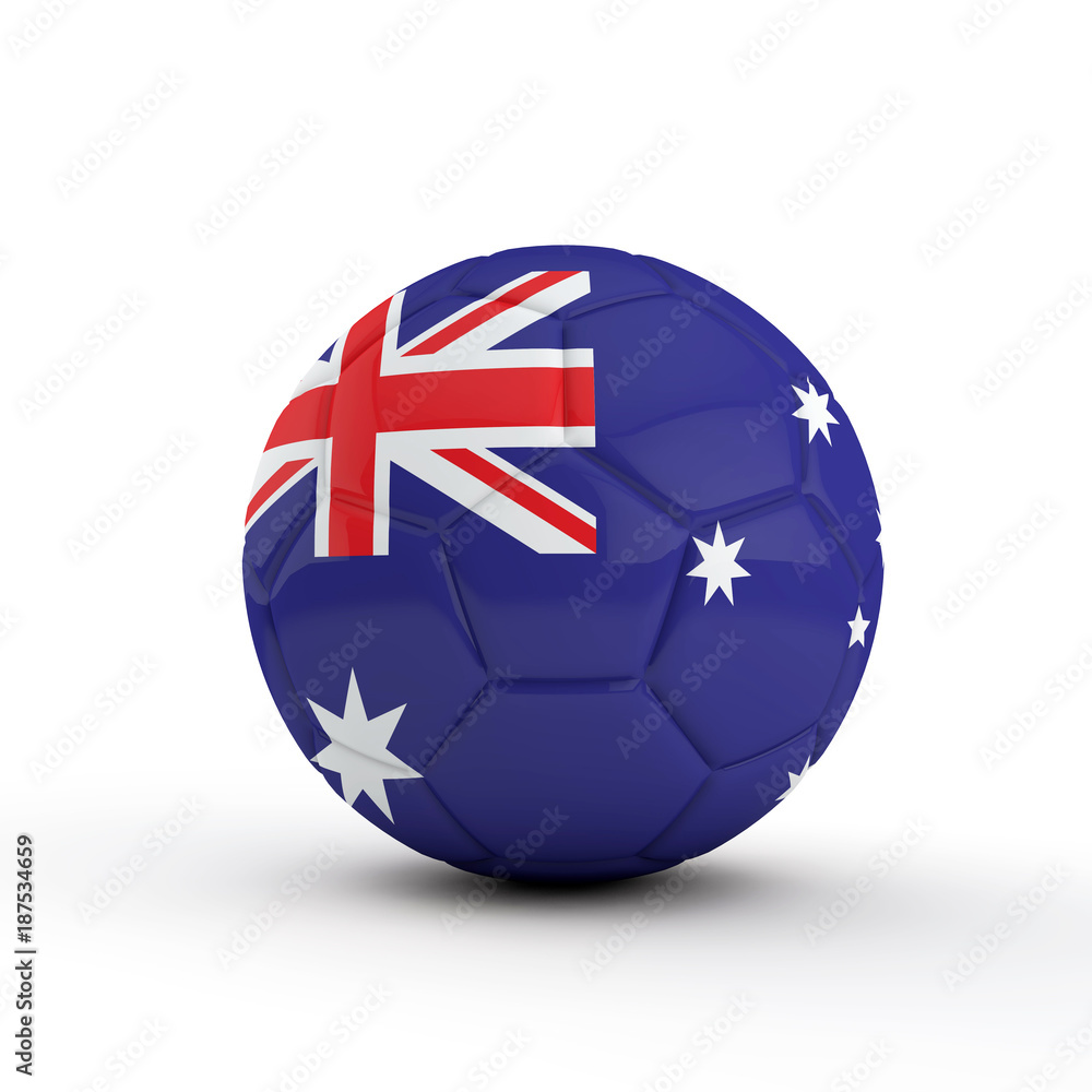 Australia flag soccer football against a plain white background. 3D Rendering Australia flag soccer football against a plain white background. 3D Rendering