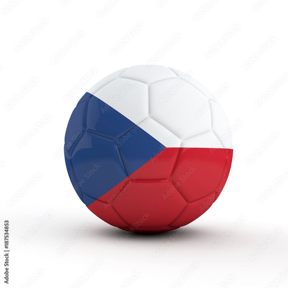 Czech Republic flag soccer football against a plain white background. 3D Rendering Czech Republic flag soccer football against a plain white background. 3D Rendering