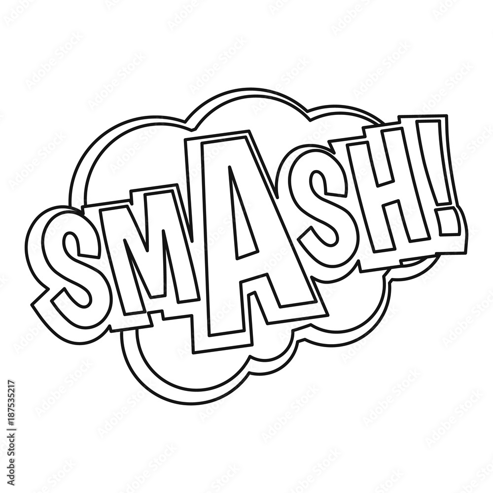 Smash, comic text sound effect icon, outline style