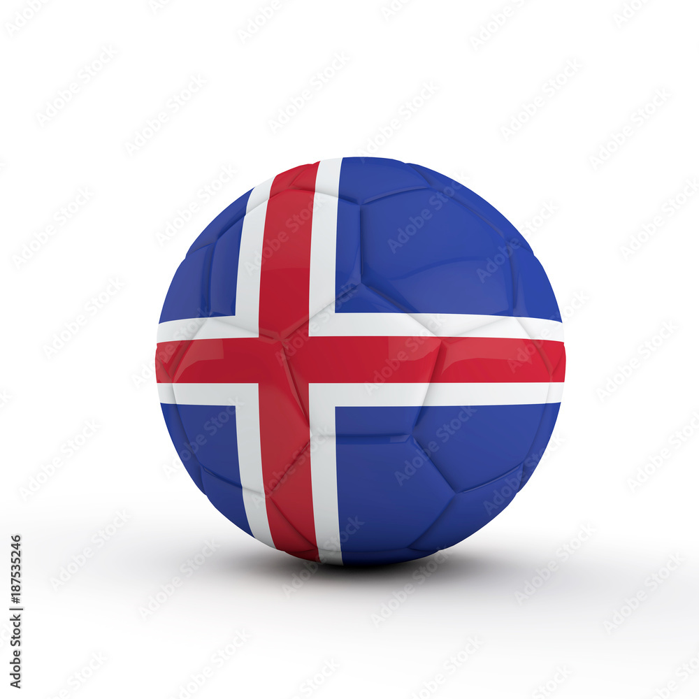 Obraz premium Iceland flag soccer football against a plain white background. 3D Rendering