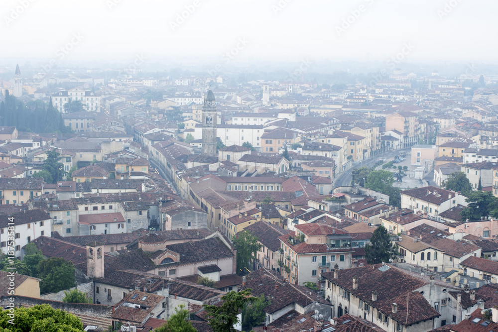 Verona's cityscape early in the morning. Roofs and buildings of the old Italian city.