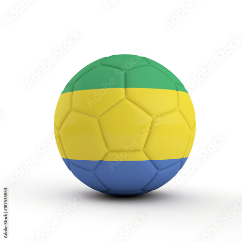 Gabon flag soccer football against a plain white background. 3D Rendering