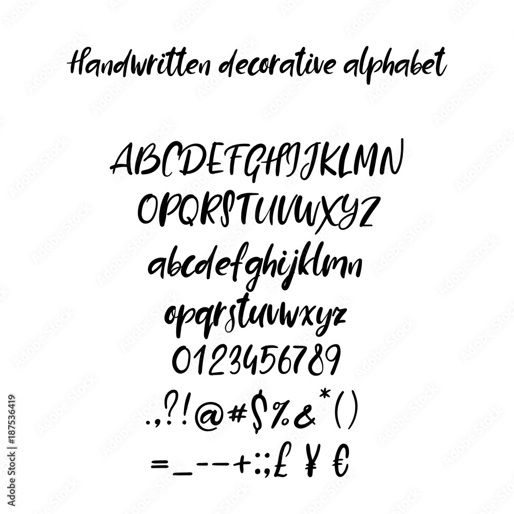 Decorative calligraphic alphabet. Handwritten brush letters. Uppercase, lowercase. Hand drawn ABC for your Designs: wallpaper, pattern, poster, postcard, logo, wedding invitation. Vector Illustrations Decorative calligraphic alphabet. Handwritten brush letters. Uppercase, lowercase. Hand drawn ABC for your Designs: wallpaper, pattern, poster, postcard, logo, wedding invitation. Vector Illustrations